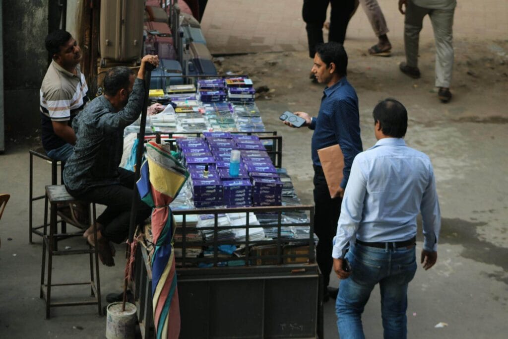 Shop where customer browsing phones