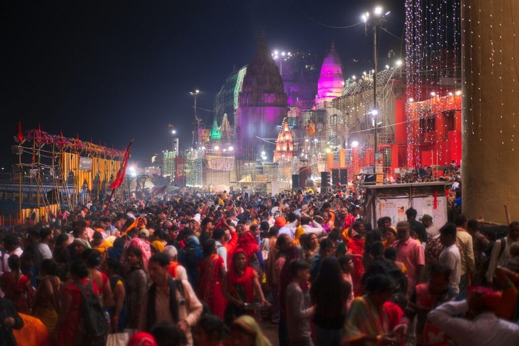 vibrant street festival atmosphere in India with lights crowd and cultural celebration