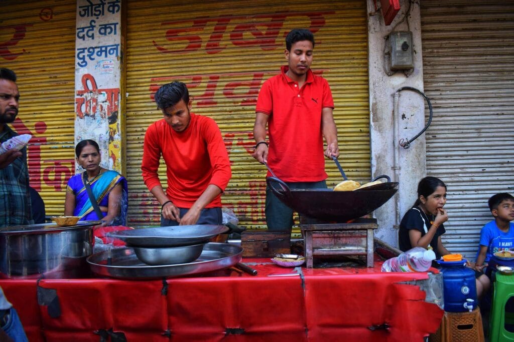Indian street food vendor preparing food