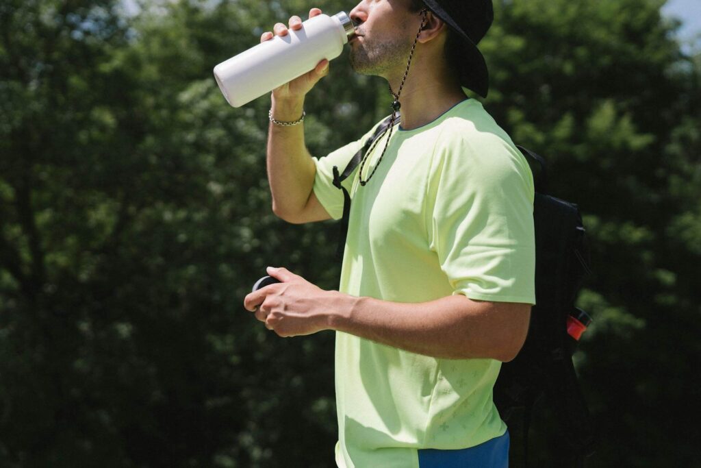 Tourist staying hydrated during hot weather
